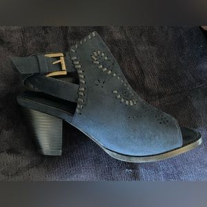 Amanda Blu Navy Peep Toe Heeled Buckled Boot